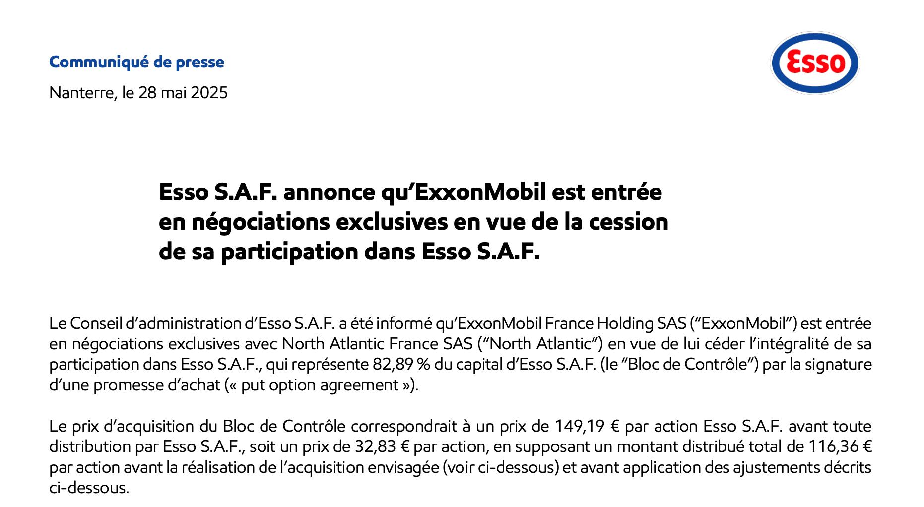 Communiqué de presse du 28 mai 2025